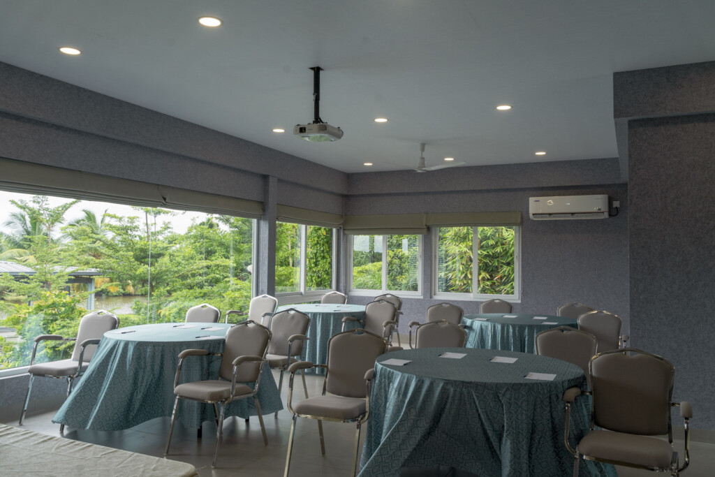Banquet hall at Giby Farm set up for a corporate event