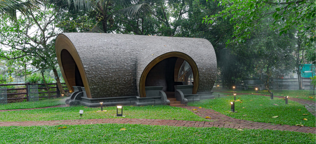 Dome cottage on the lawn at Giby Farm used for private celebrations