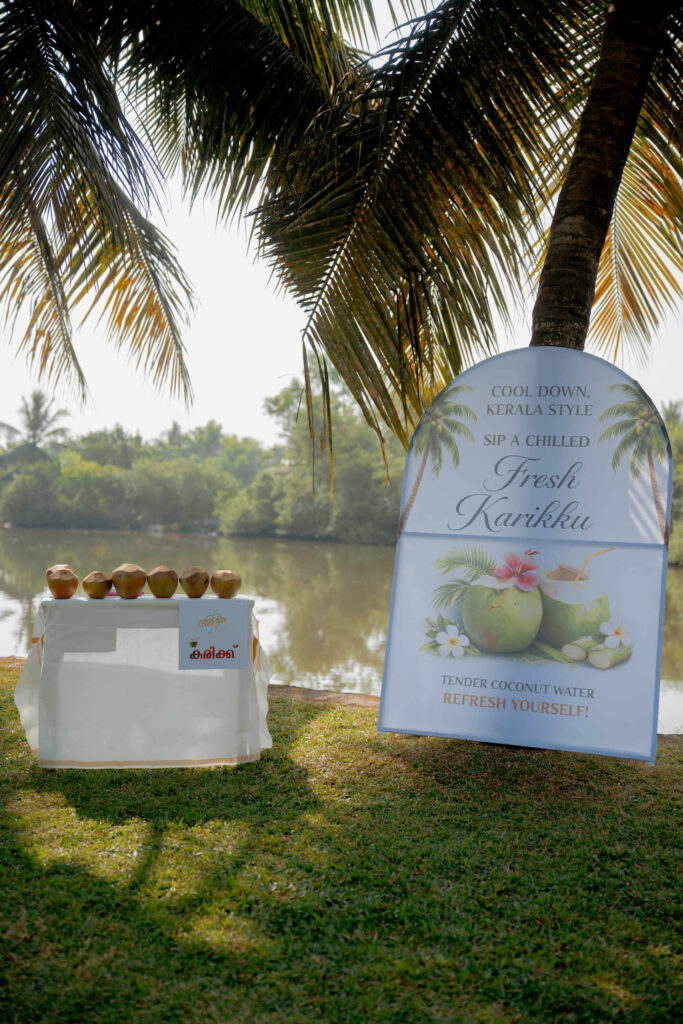 Welcome counter with a fruit display at a celebration at Giby Farm