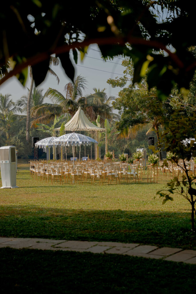 White marquee tent set up on the lawn for a celebration at Giby Farm