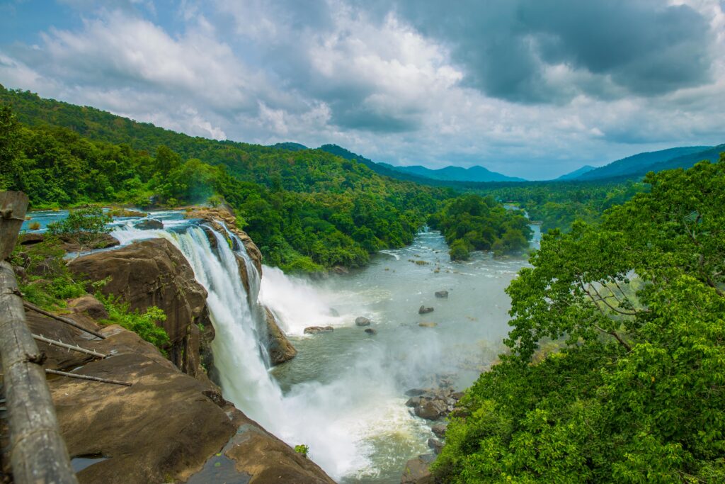 Athirappilly waterfalls in full flow, a day trip destination from Giby Farm